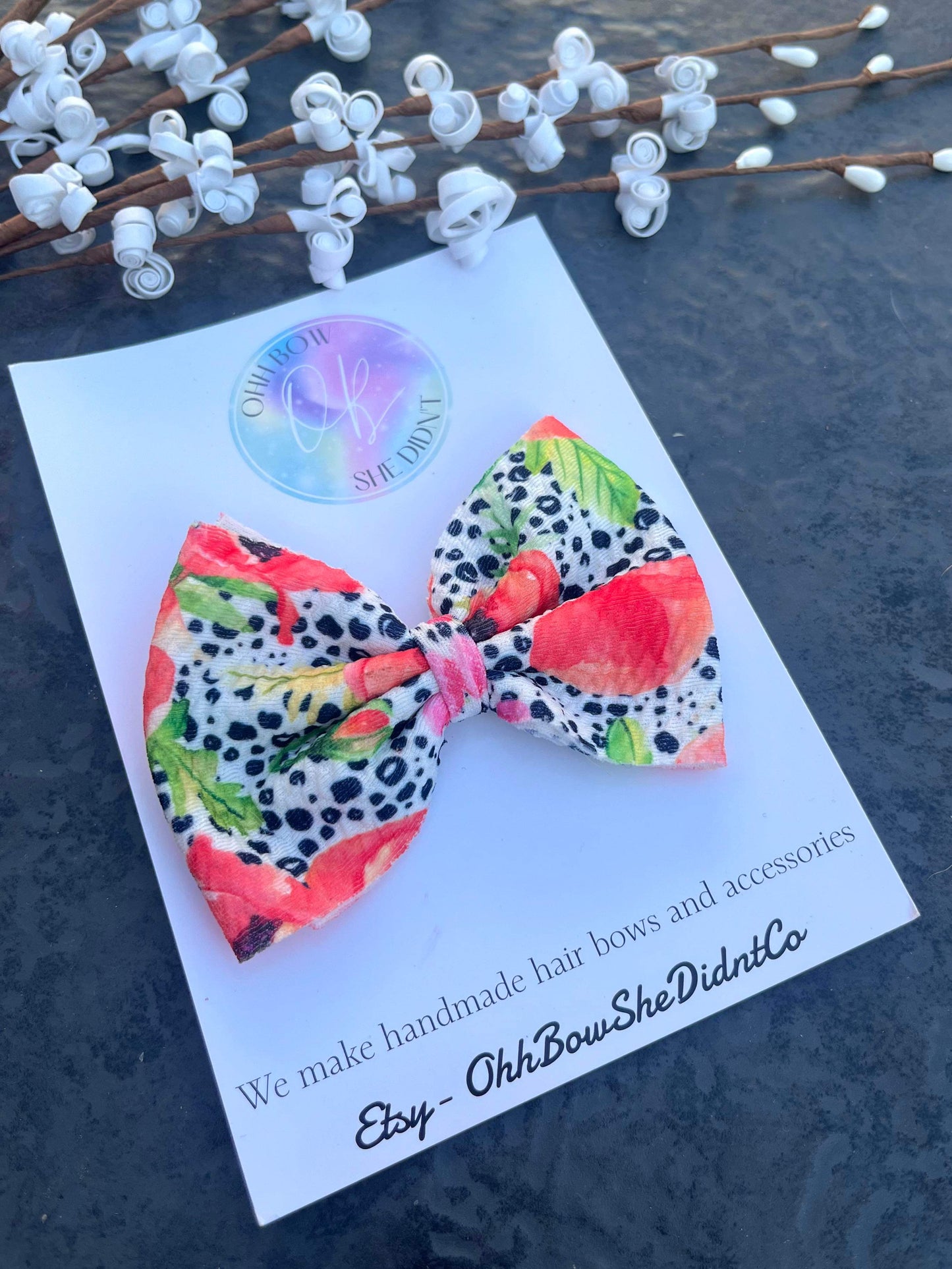 Spotted poppy hair bow