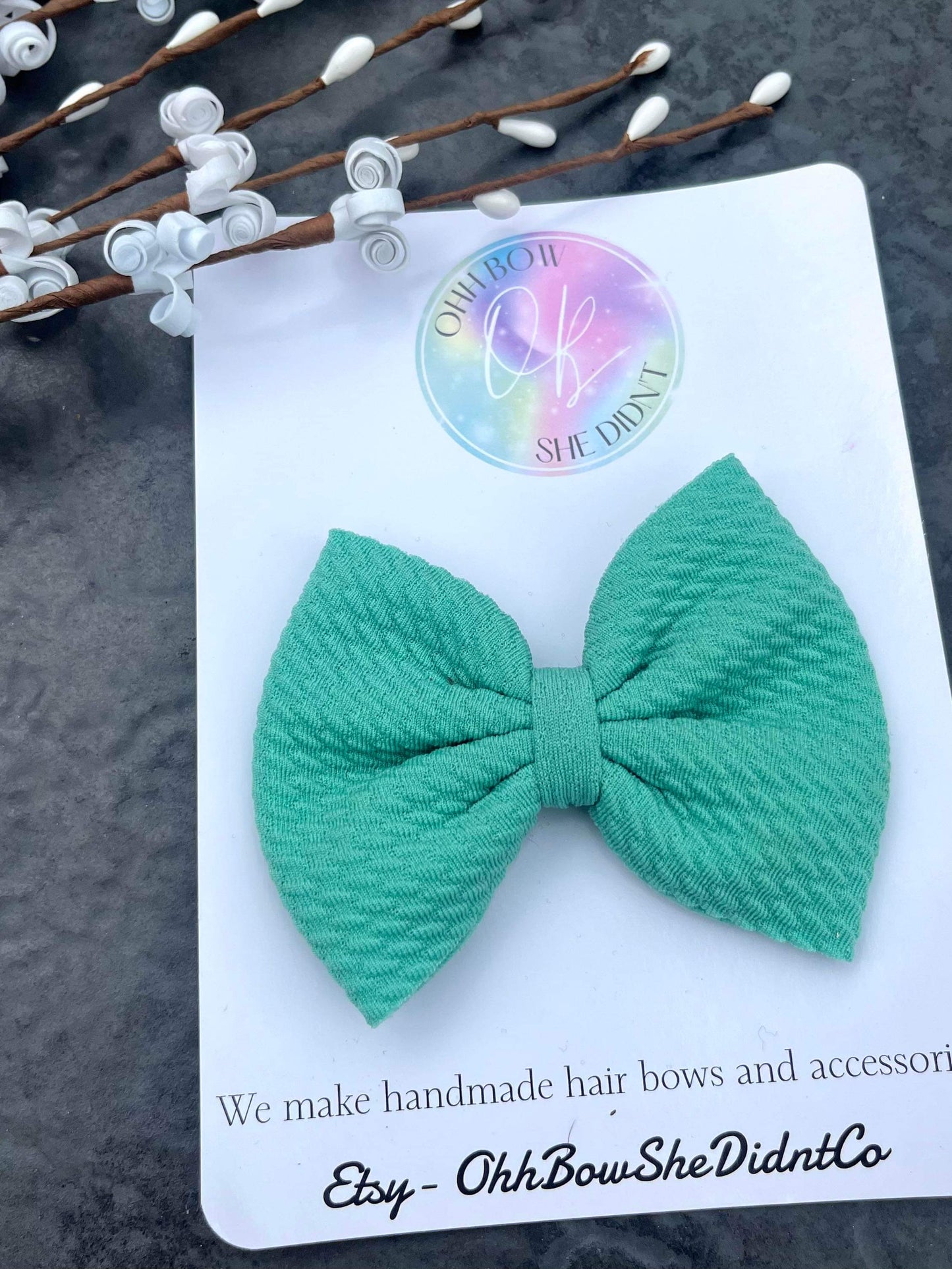 Mint green hair bow